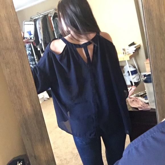 Sheer navy cold shoulder top! - Picture 3 of 3